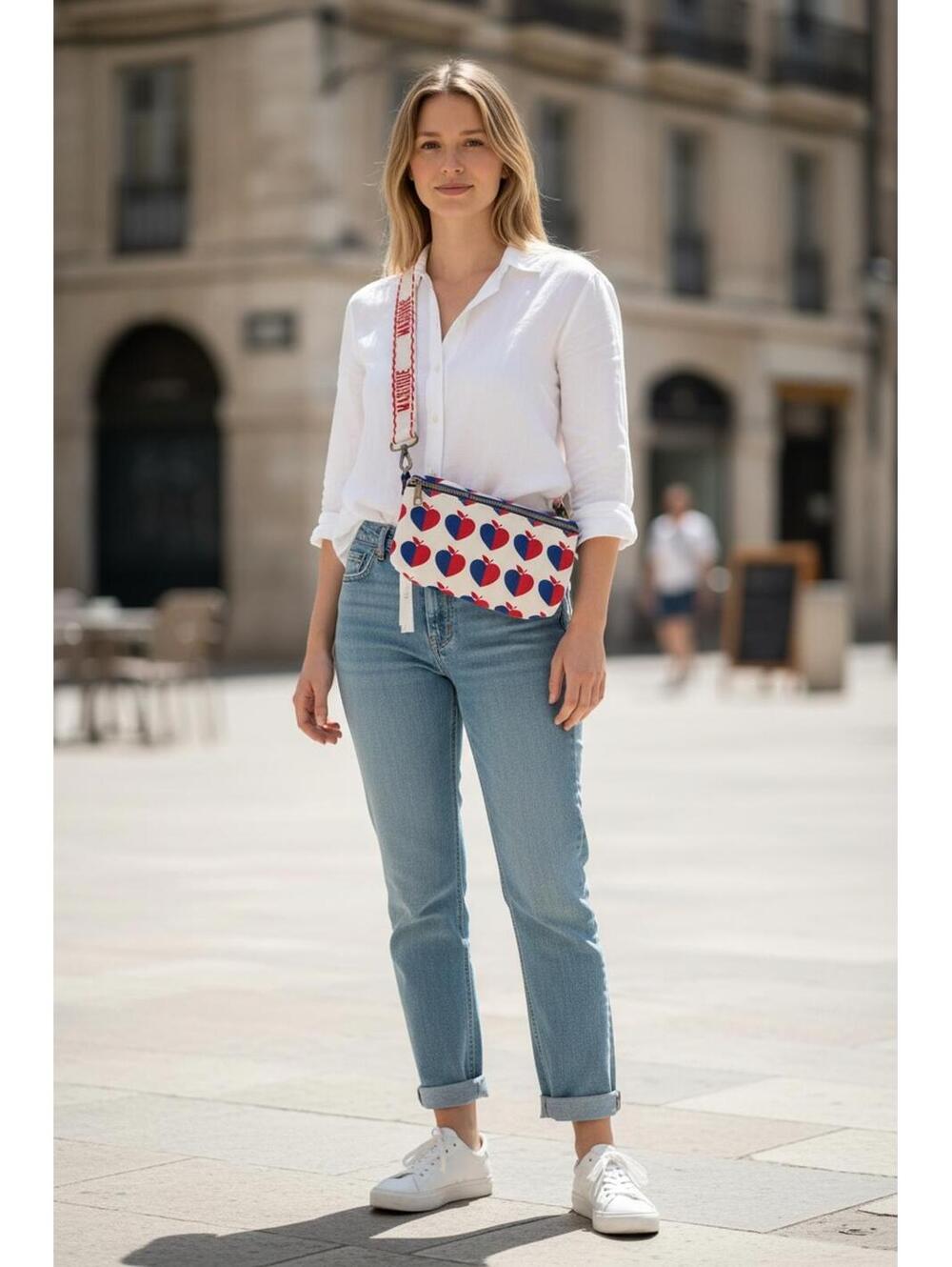 NWT - Hotel Magique Crossbody Bag Anthropologie Red White Blue Heart Apple